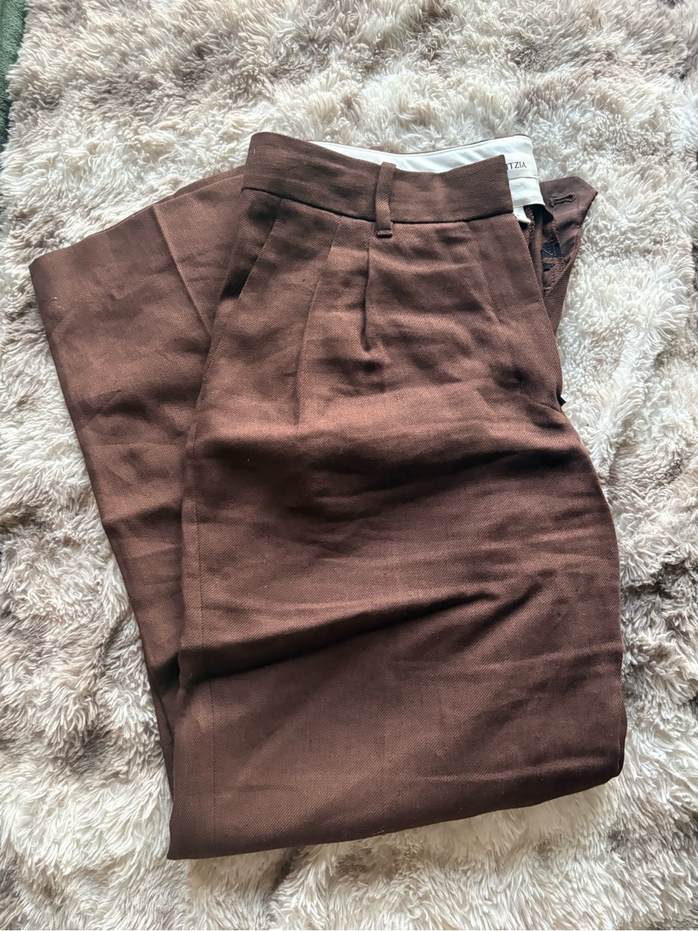 Aritzia effortless linen brown pant